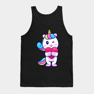 Cute Unicorn Holding Heart Cartoon Tank Top